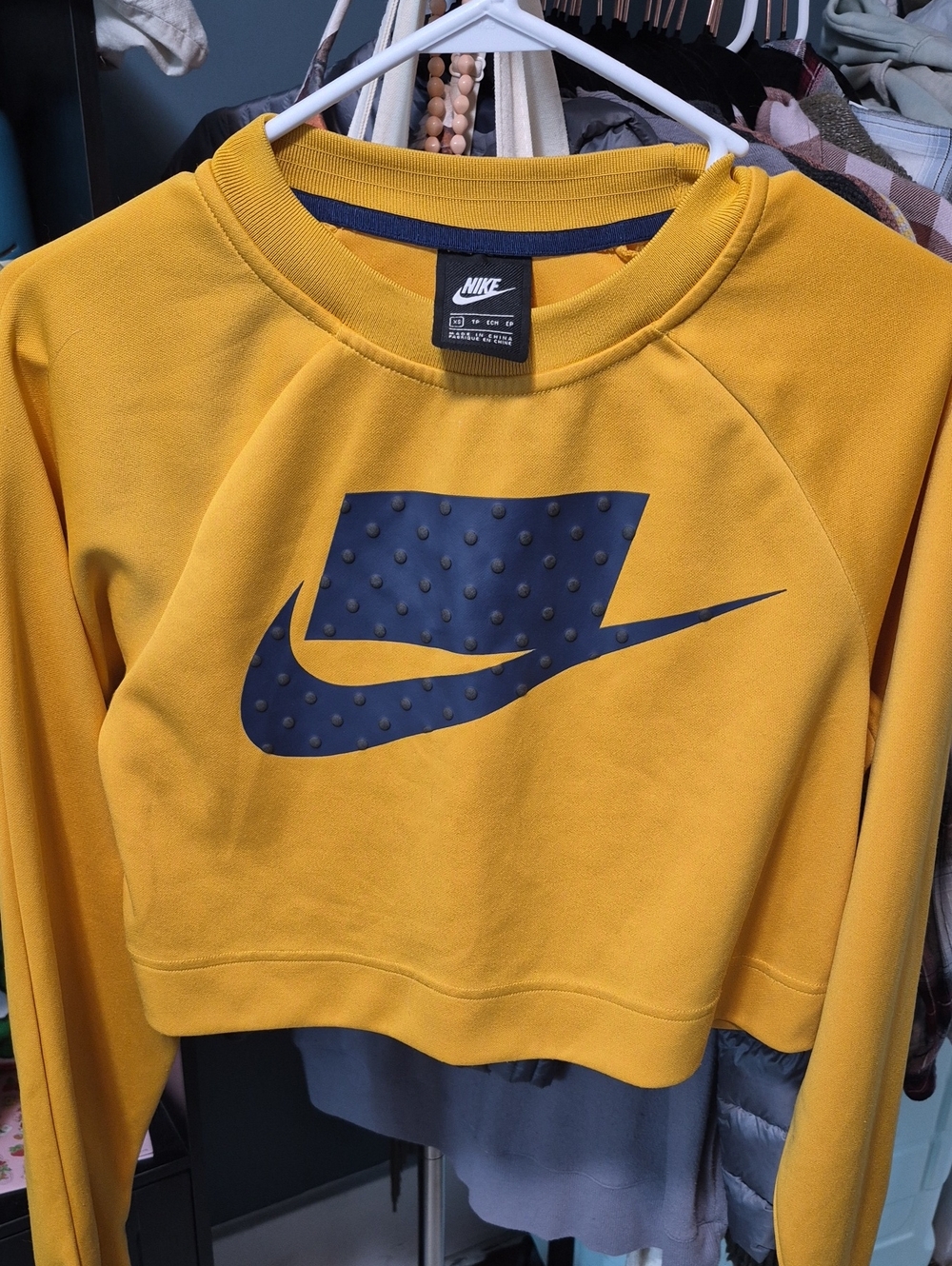 Nike Yellow Crewneck Sweatshirt with Navy Swoosh Crop Top